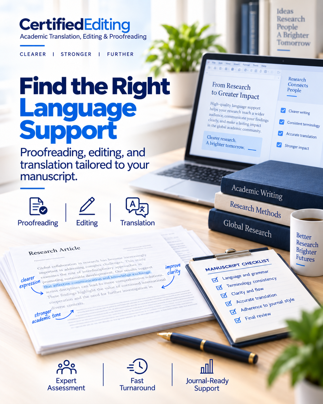 Academic proofreading, editing, and translation services for research manuscripts