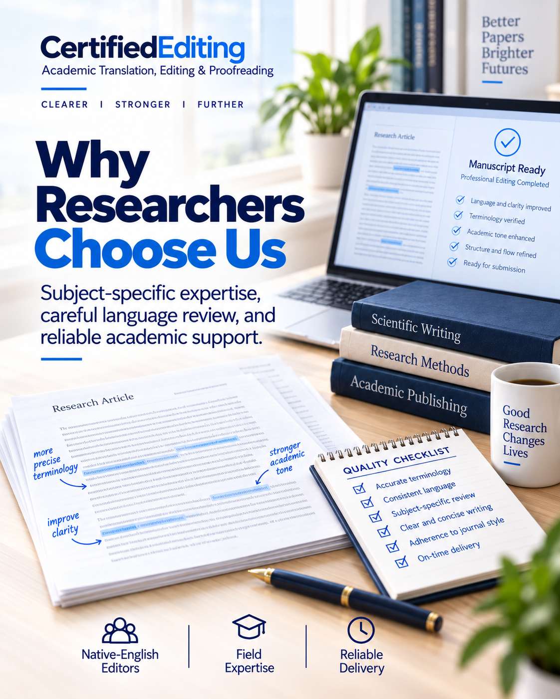 Subject-specific academic language review by native English-speaking editors