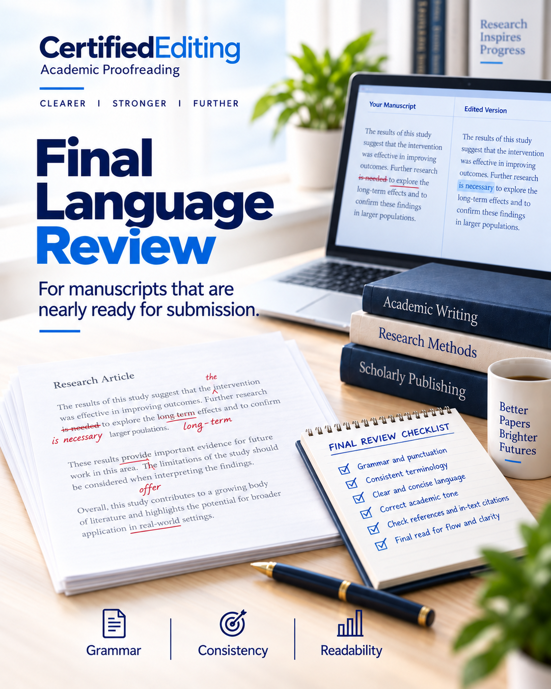 Final academic proofreading and language review before journal submission