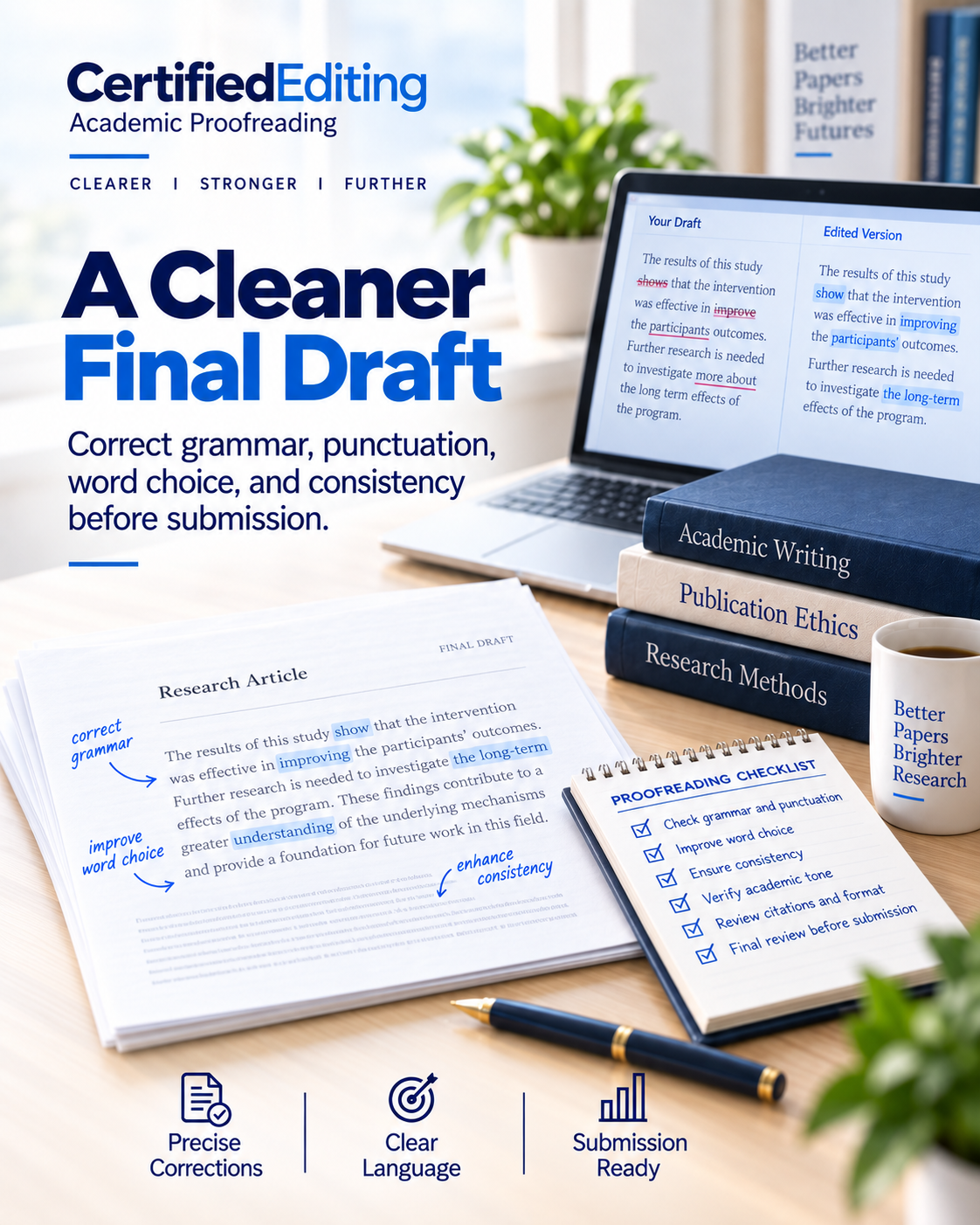 Academic proofreading for grammar, punctuation, word choice, and consistency