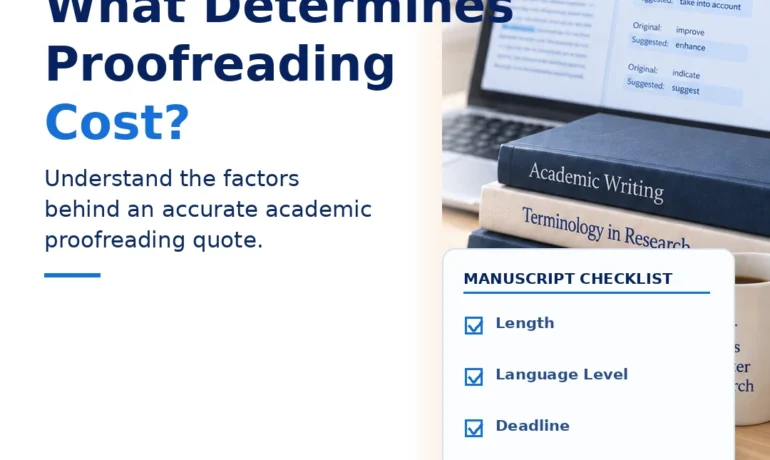 Academic proofreading cost factors including manuscript length language level and deadline