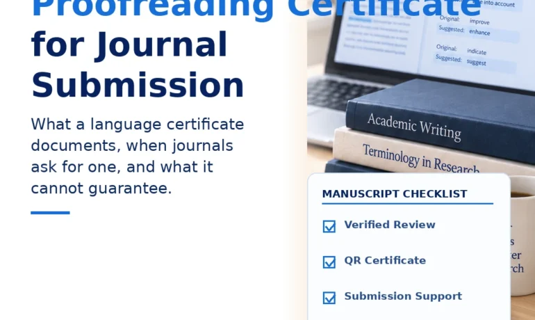 Proofreading certificate for journal submission and QR-verifiable language review documentation